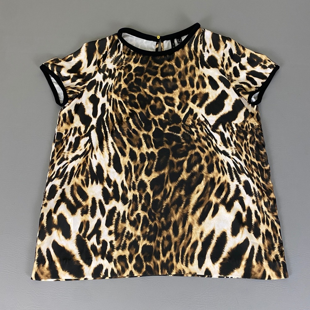 MNG Suit Top Blouse Leopard Print‎ Size XL Short Sleeve Blouse Casual Animal